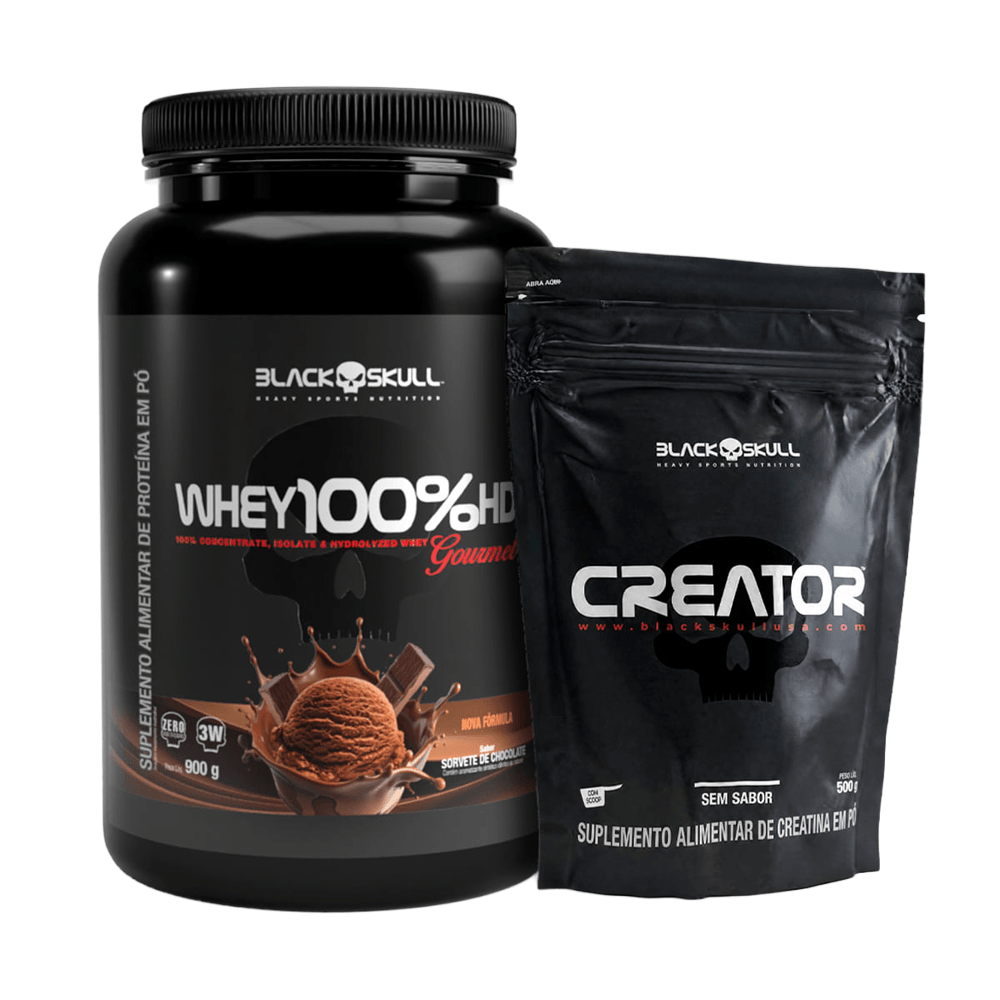 Kit Black Skull Whey Gourmet Chocolate 900g + Creatina Creator 500g Chocolate N/a