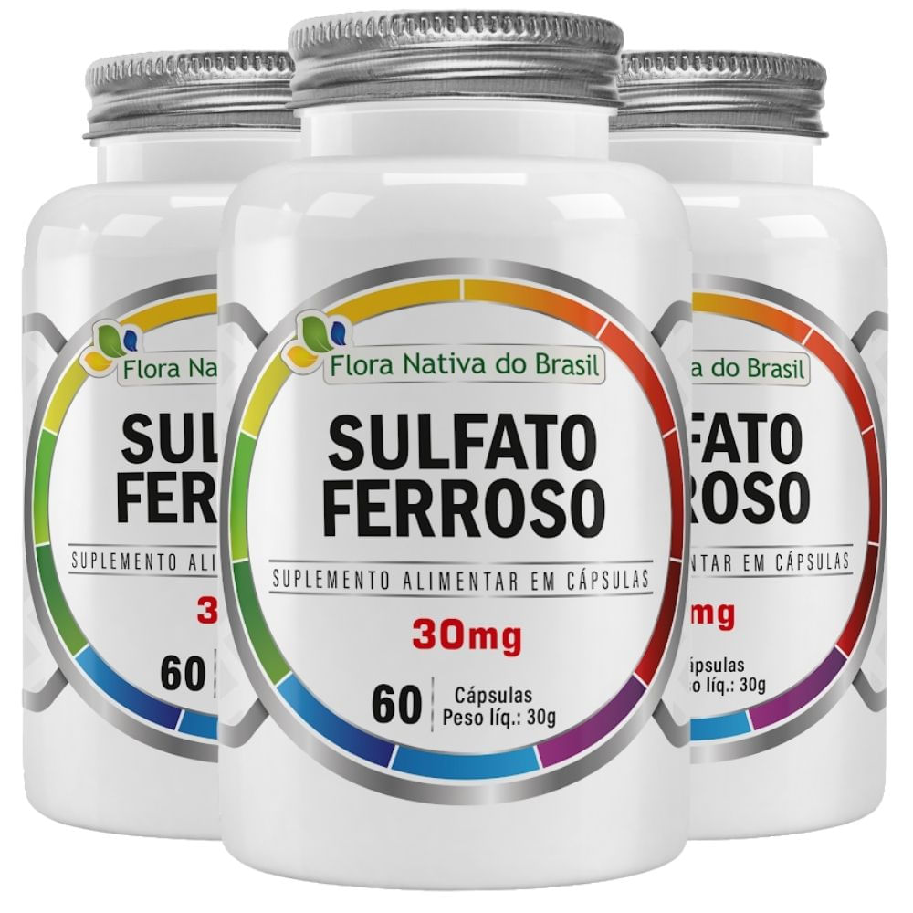 Kit 3 Sulfato Ferroso Flora Nativa 214% IDR 60 Cápsulas