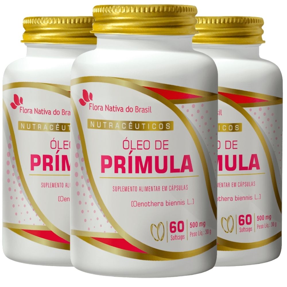 Kit 3 Óleo de Prímula Flora Nativa 500mg 60 Cápsulas