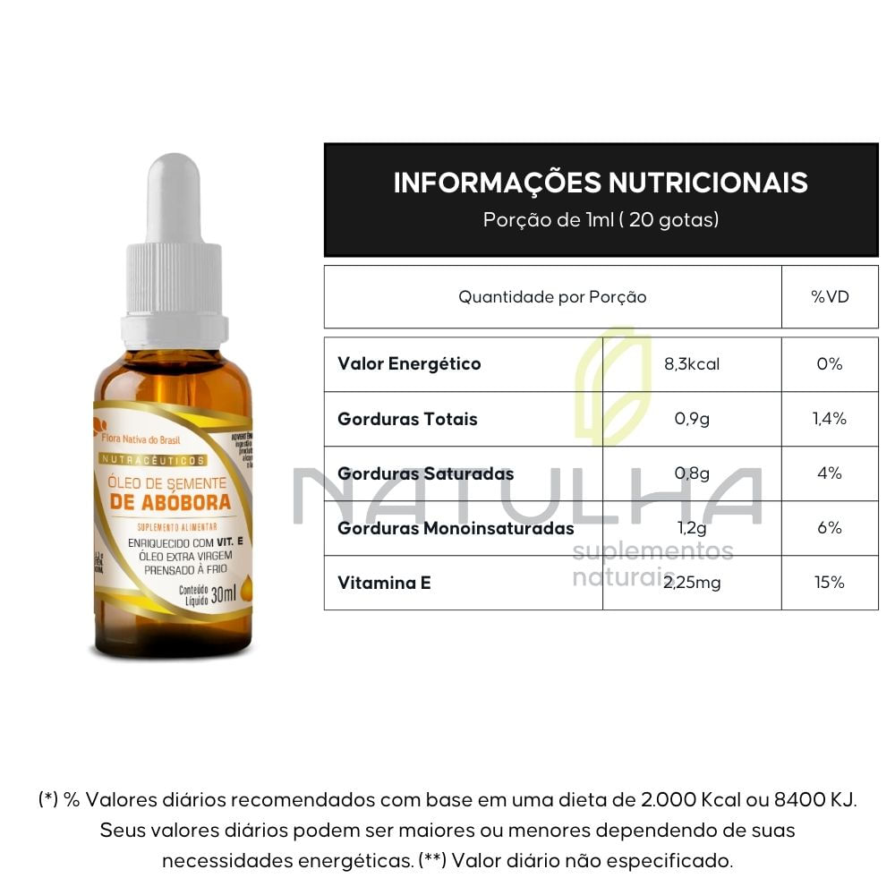 Kit 3 Óleo de Semente de Abóbora Em Gotas Flora Nativa 30ml