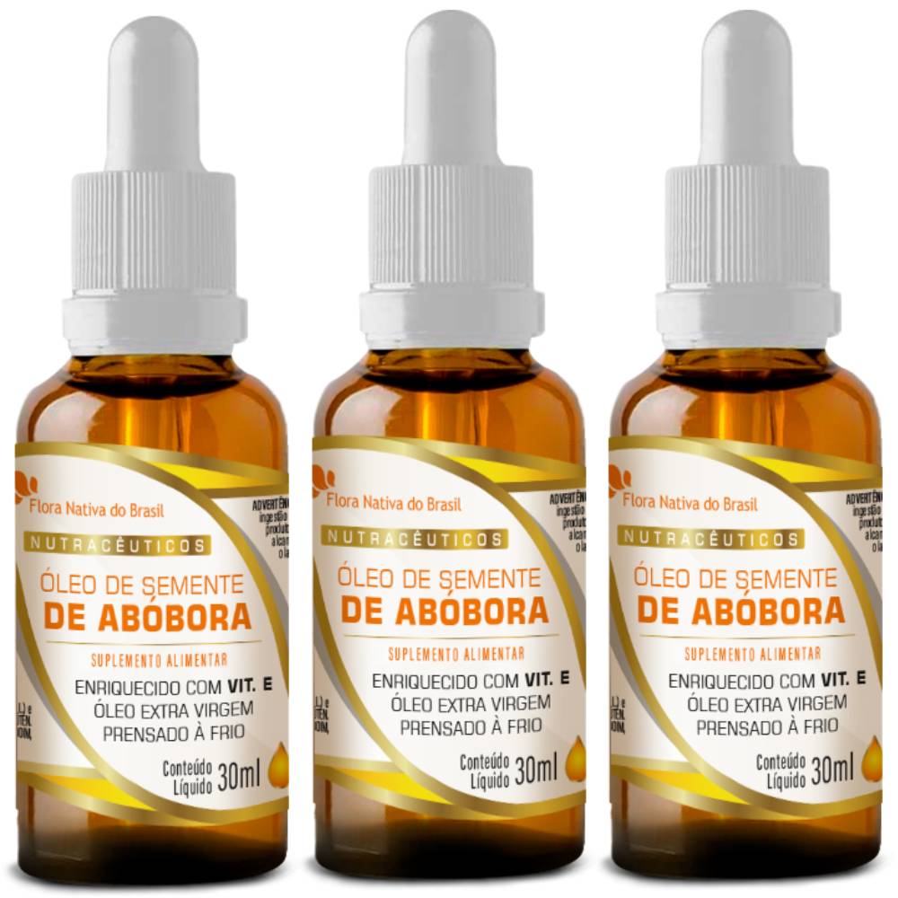 Kit 3 Óleo de Semente de Abóbora Em Gotas Flora Nativa 30ml