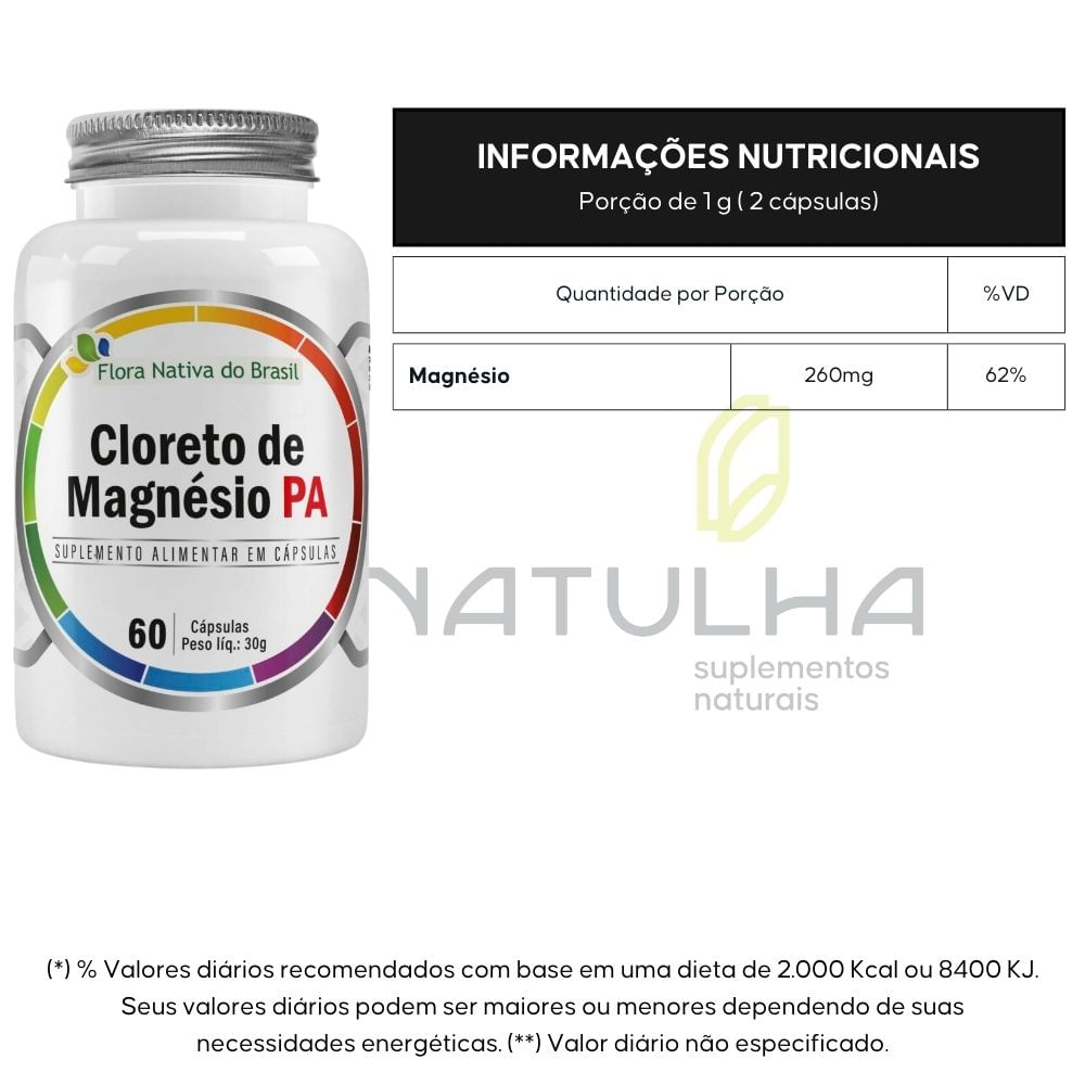 Kit 3 Cloreto de Magnésio PA Flora Nativa 60 Cápsulas