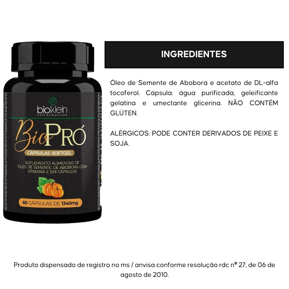 Kit 2 BioPró Óleo de Semente de Abóbora + Vitamina E Bioklein 1340mg 60 Softgels