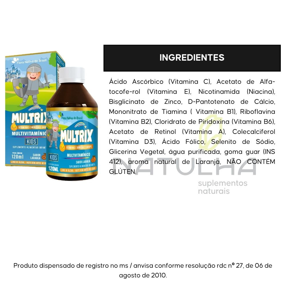 Kit 3 Multrix Xarope Infantil Com Vitaminas de A a Z Flora Nativa Sabor Laranja 120ml