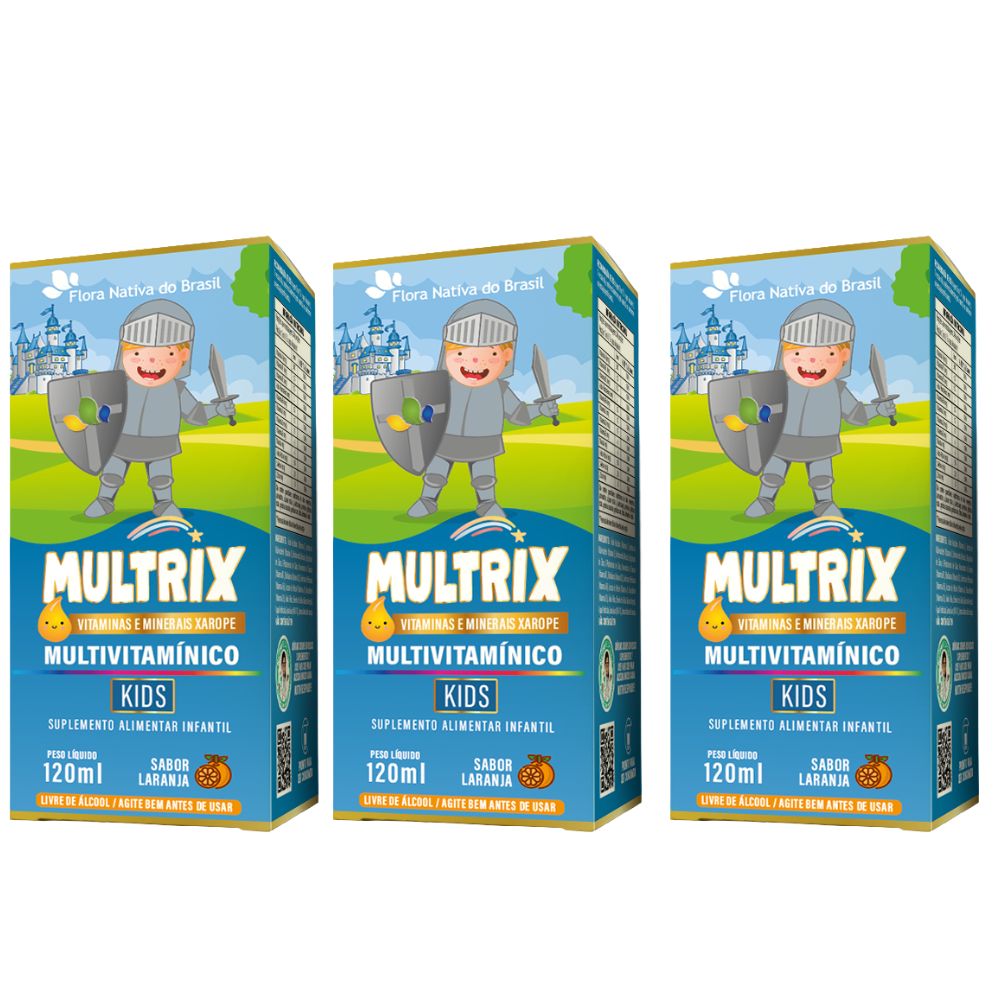 Kit 3 Multrix Xarope Infantil Com Vitaminas de A a Z Flora Nativa Sabor Laranja 120ml