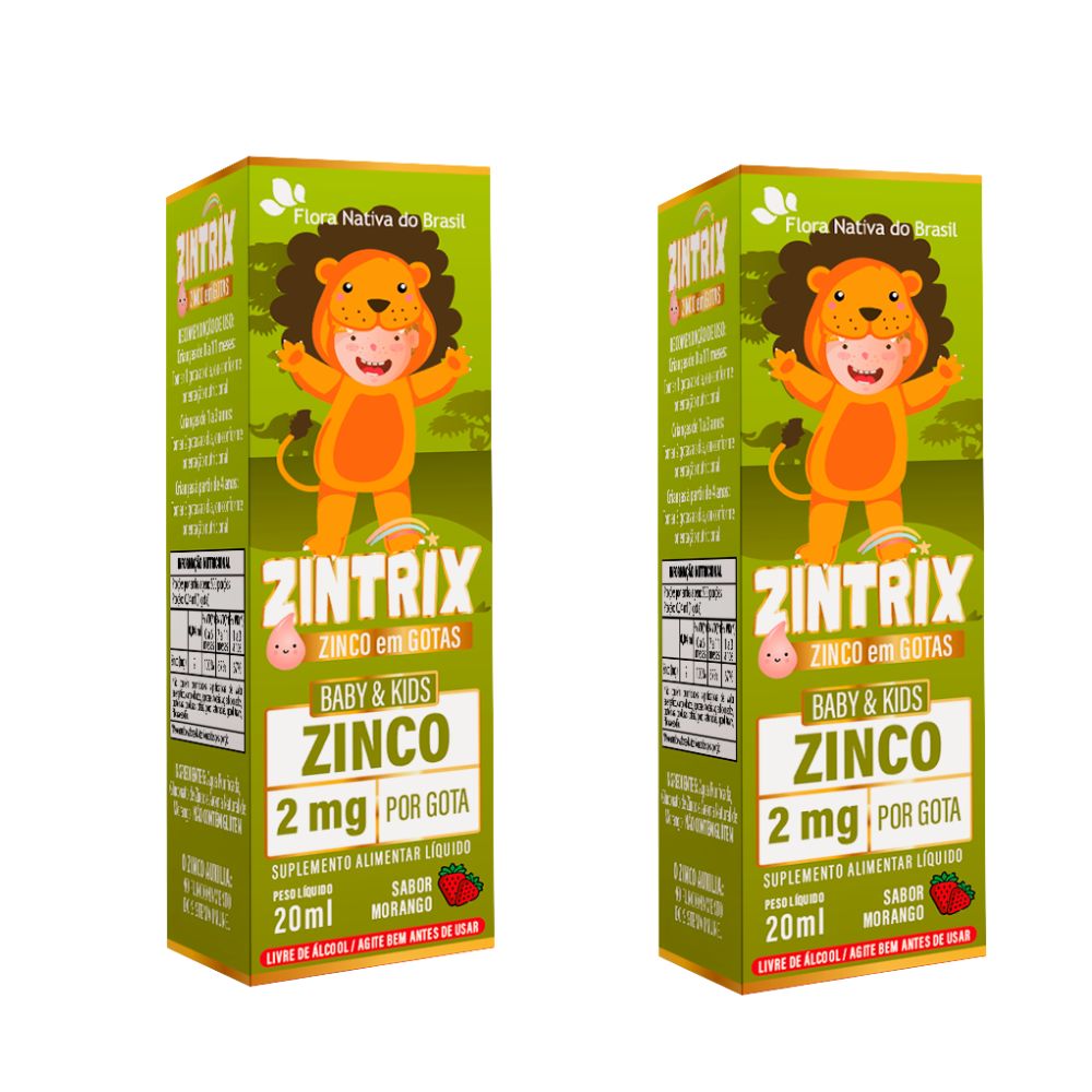 Kit 2 Zintrix Zinco Infantil Flora Nativa Sabor Morango 20ml