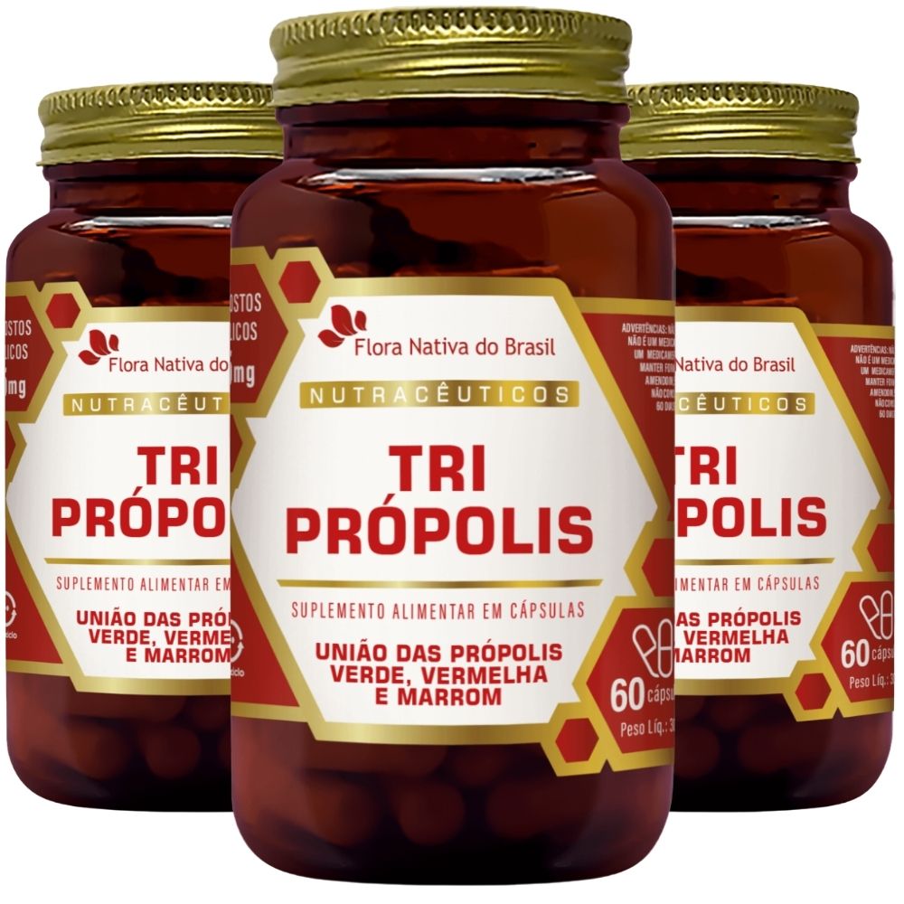 Kit 3 Tri Própolis Própolis Vermelha, Verde E Marrom Flora Nativa 60 Cápsulas