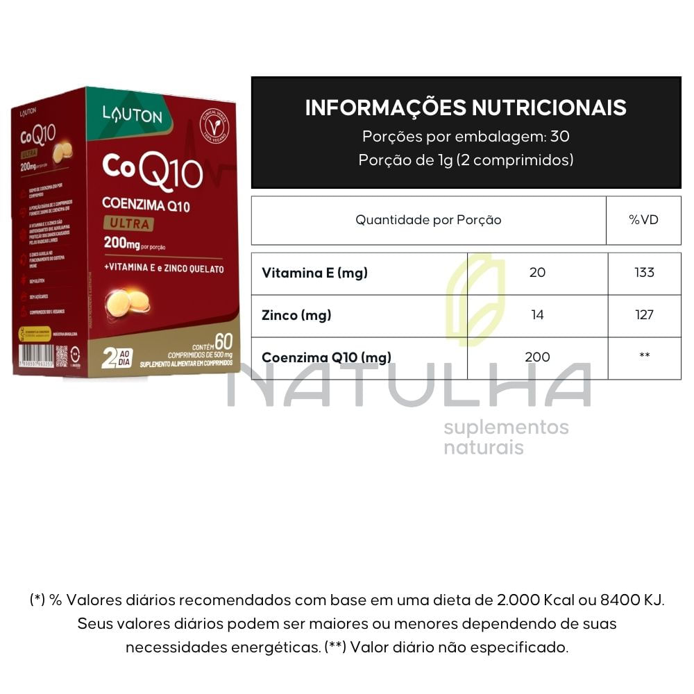 Kit 2 Coenzima Q10 Ultra Lauton 200mg 60 Comprimidos