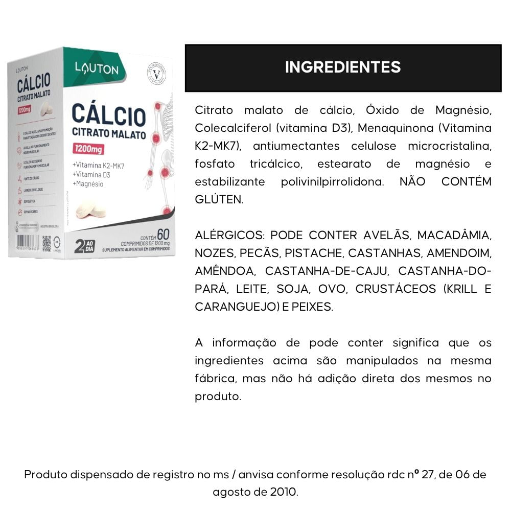 Kit 3 Cálcio Citrato Malato Lauton 60 Comprimidos