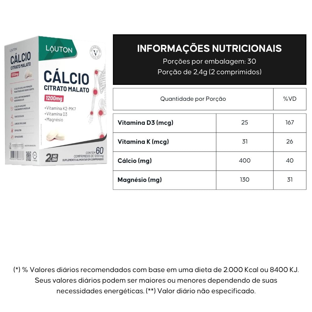 Kit 3 Cálcio Citrato Malato Lauton 60 Comprimidos