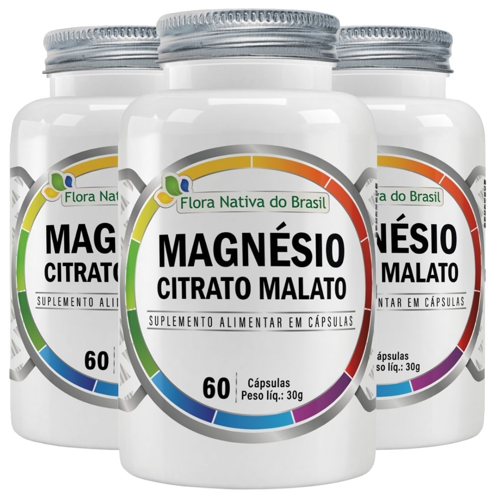 Kit 3 Magnésio Citrato Malato Flora Nativa 60 Cápsulas