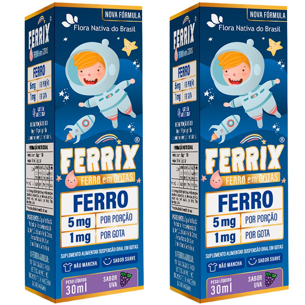 Kit 2 Ferrix Ferro Infantil Flora Nativa Sabor Uva 30ml