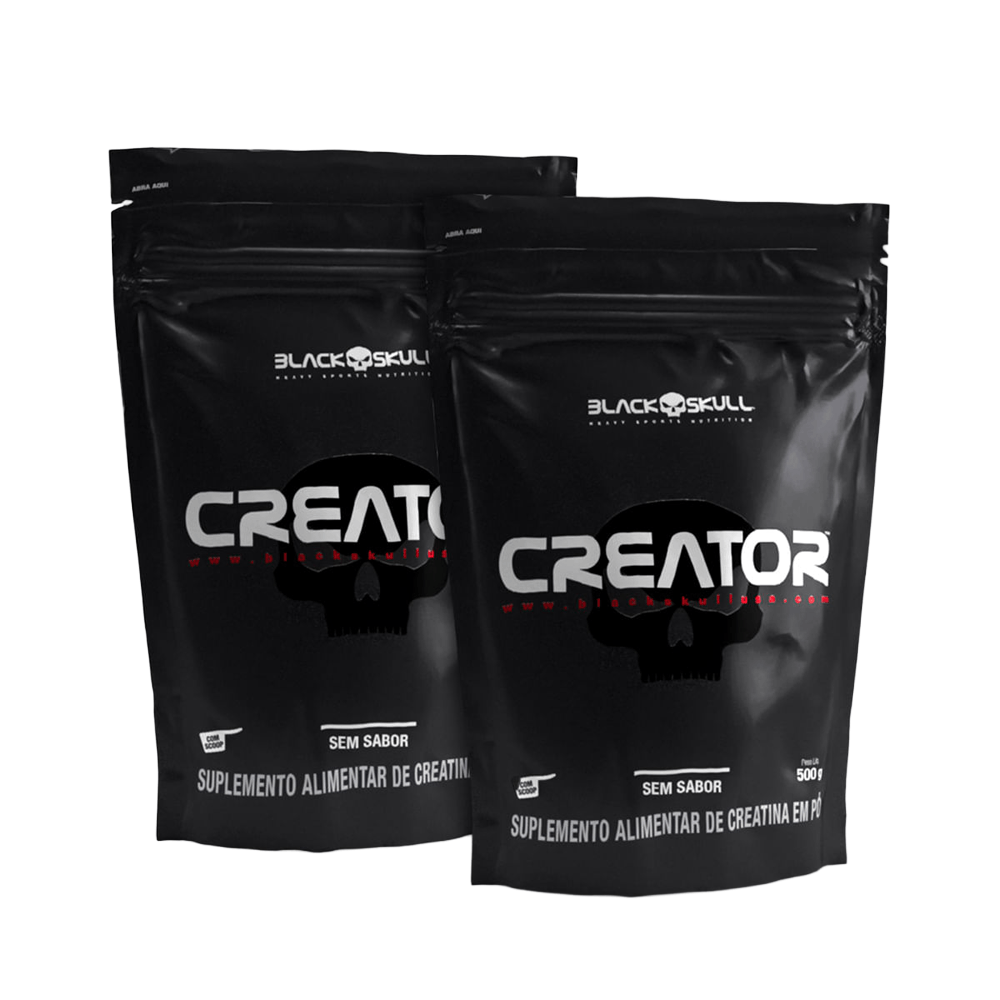 Kit 2 Creator Creatina Monohidratada Pura Black Skull 500g