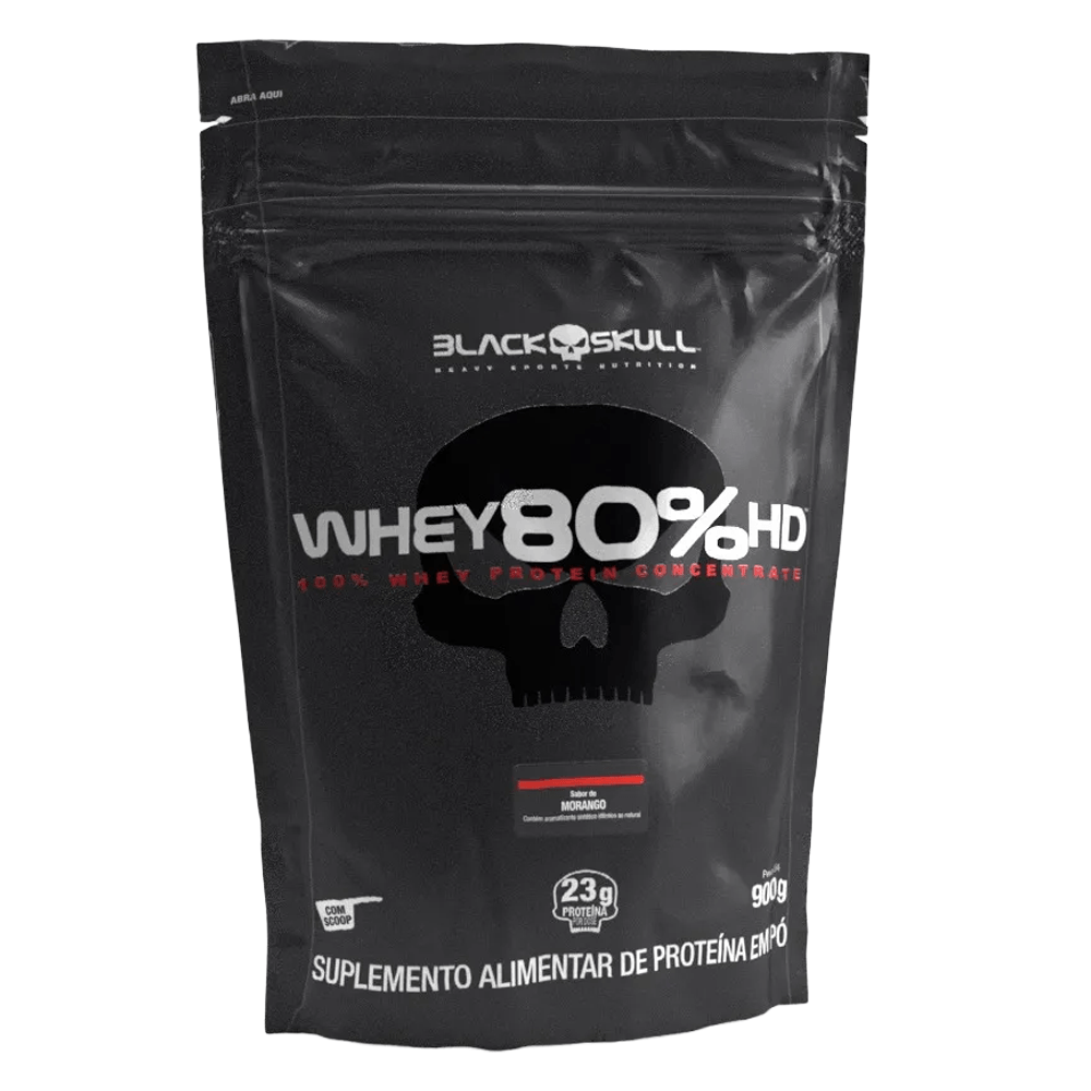 Whey Protein Concentrado 80% Hd Refil Black Skull Morango 900g