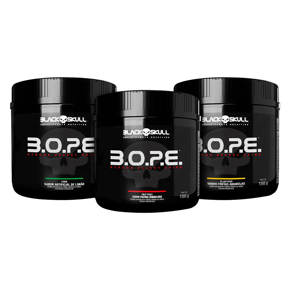 Kit Pré-treino Bope Black Skull Limão + Frutas Vermelha + Frutas Amarelas 150g Cada