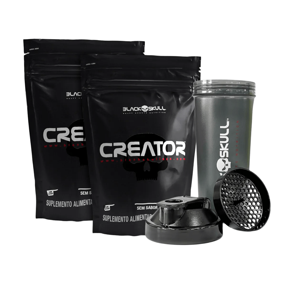 Kit Black Skull 2 Creatina Creator 500g + Coqueteleira