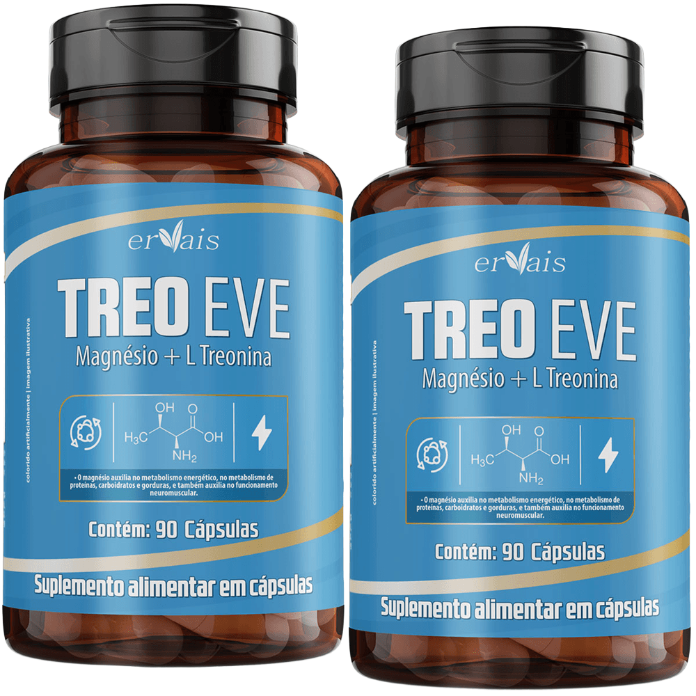 Kit 2 TreoEve Treonato Magnésio + L Treonina Ervais 90 Cápsulas