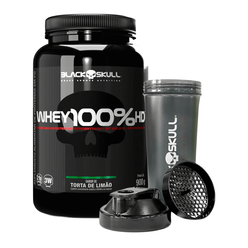 Kit Whey 100% HD Torta de Limão 900g + Coqueteleira Black Skull