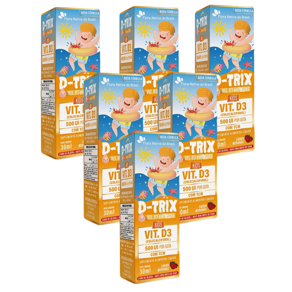 Kit 6 Vitaminas D3 D-Trix Kids Flora Nativa 30ml Morango
