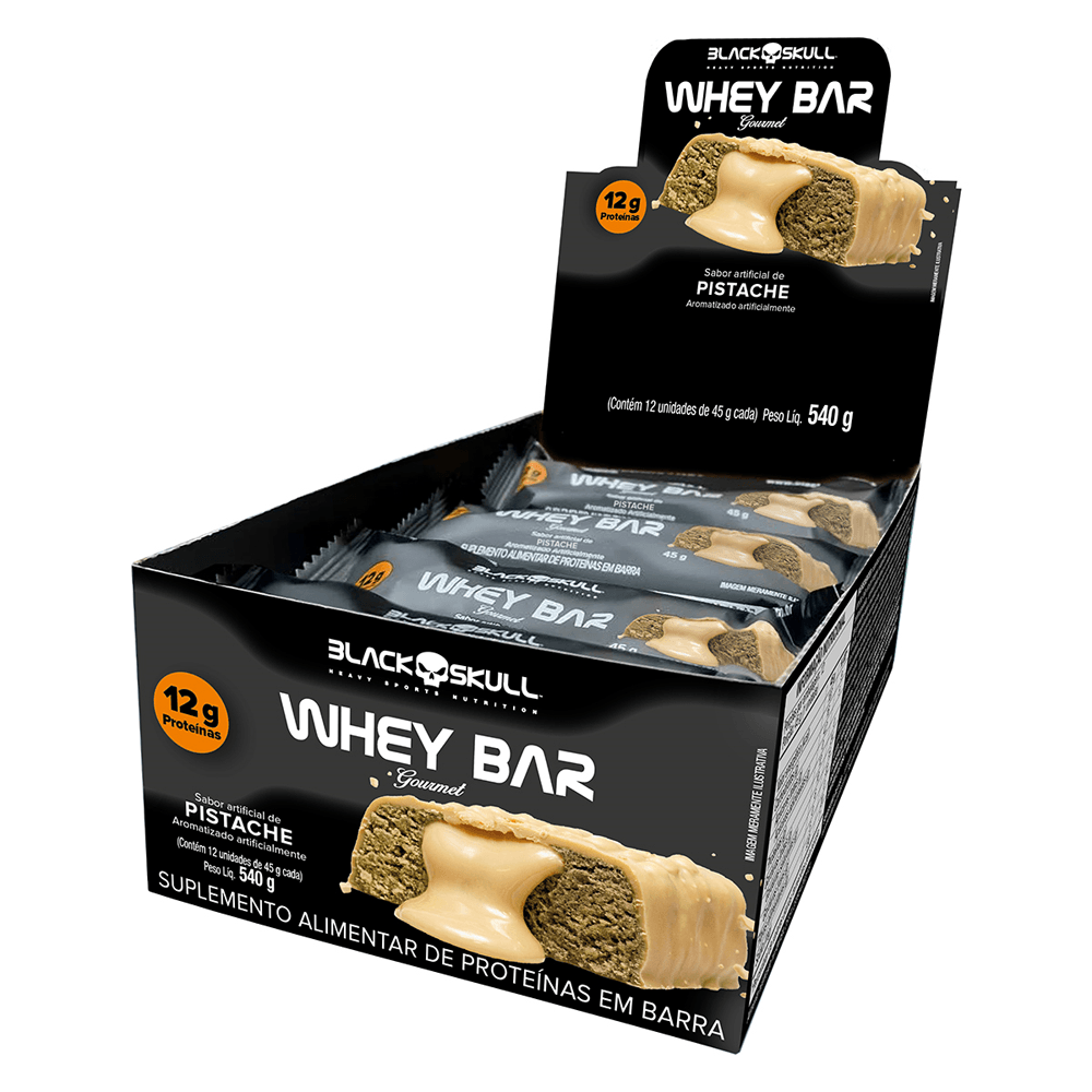 Kit 12 Barras de Proteína Whey Bar Gourmet Zero Black Skull Pistache