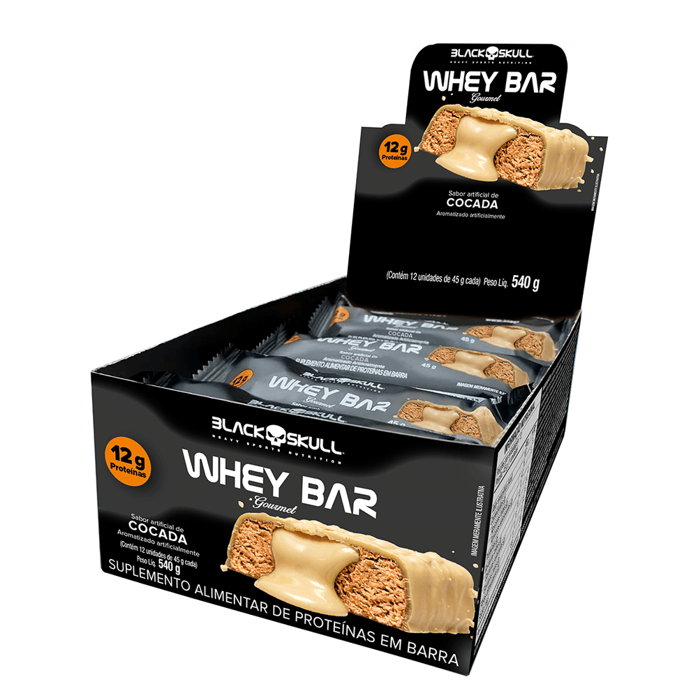 Kit 12 Barras de Proteína Whey Bar Gourmet Zero Black Skull Cocada
