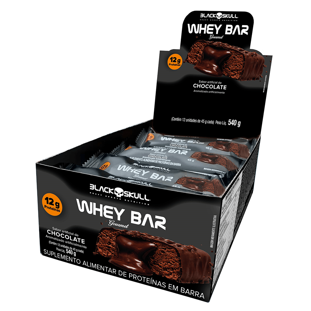Kit 12 Barras de Proteína Whey Bar Gourmet Zero Black Skull Chocolate