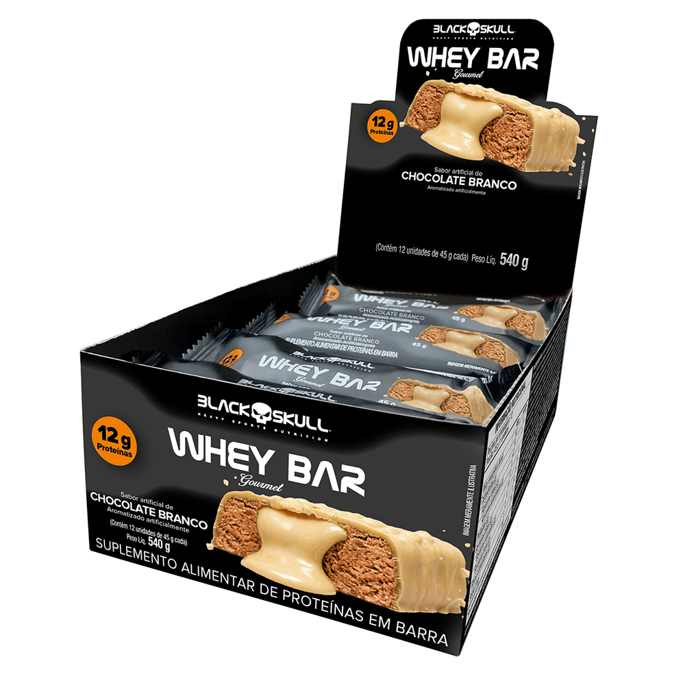 Kit 12 Barras de Proteína Whey Bar Gourmet Zero Black Skull Chocolate Branco