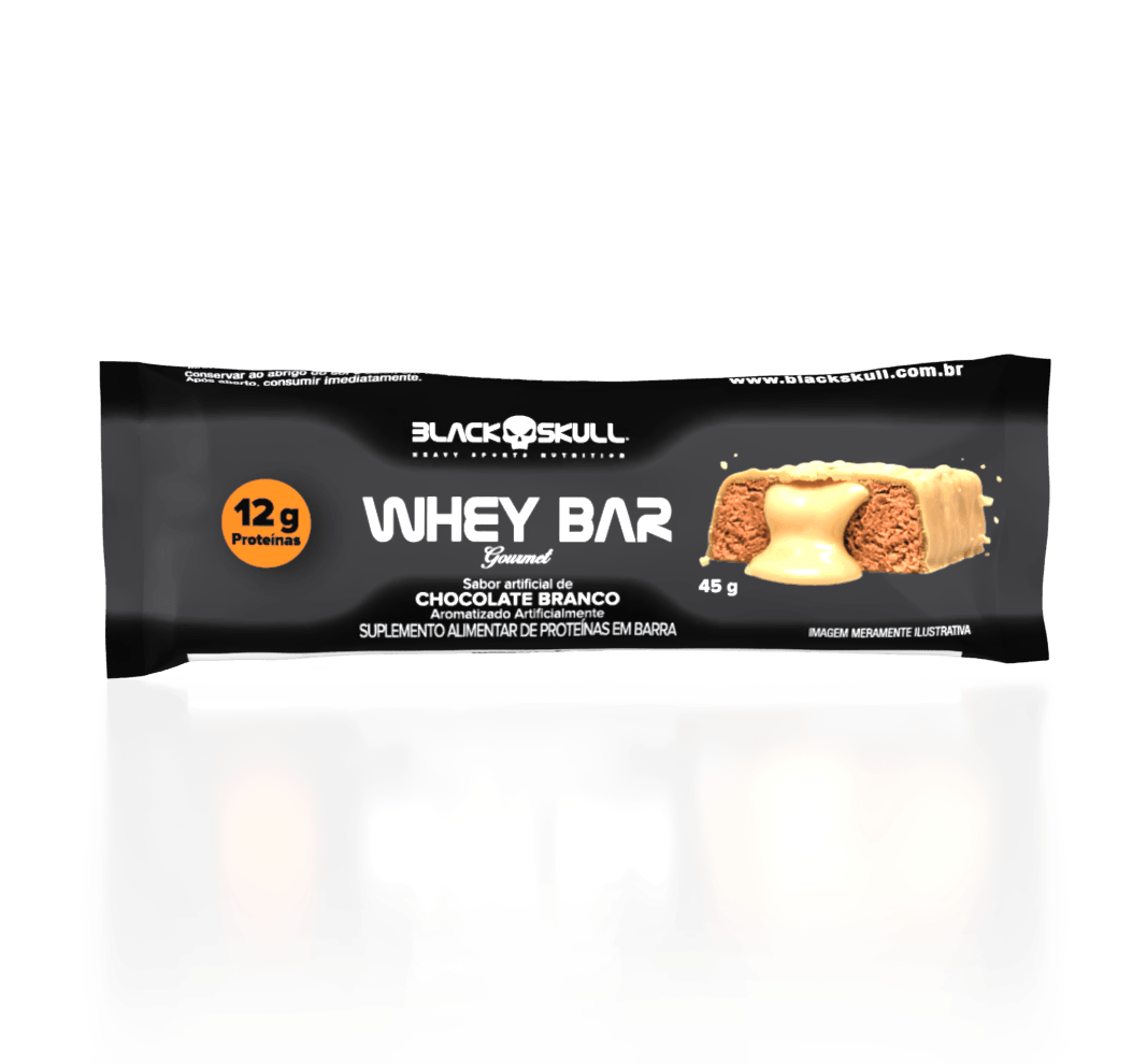Kit 12 Barras de Proteína Whey Bar Gourmet Zero Black Skull Chocolate Branco
