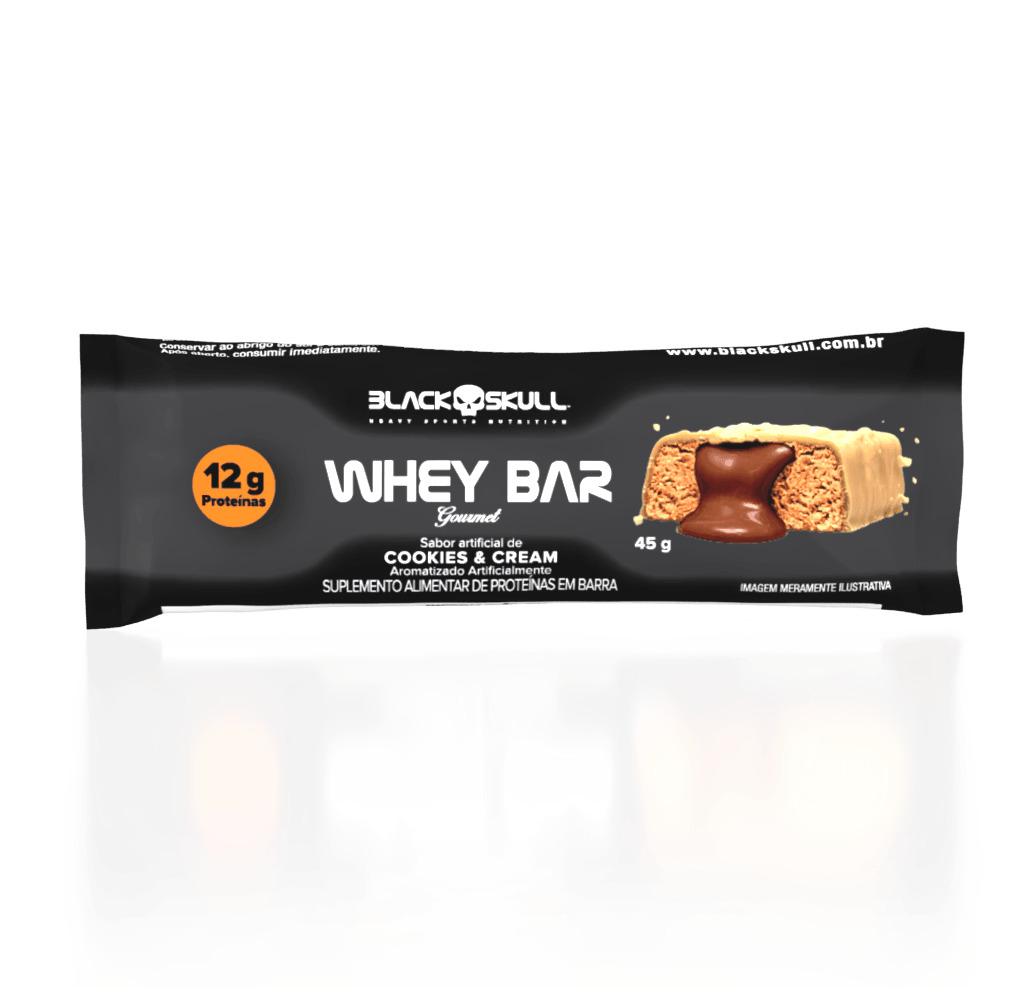 Kit 12 Barras de Proteína Whey Bar Gourmet Zero Black Skull Cookies e Cream