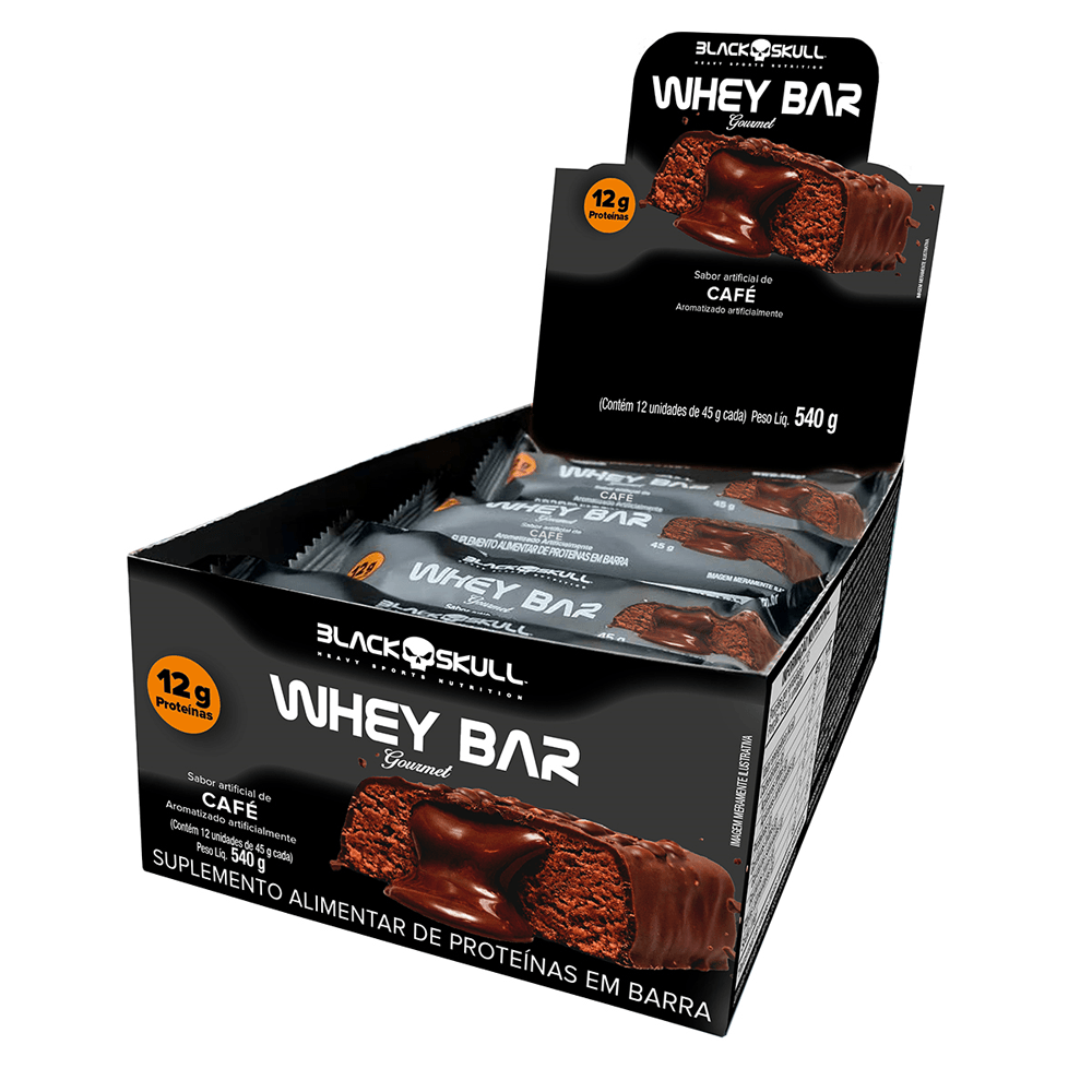 Kit 12 Barras de Proteína Whey Bar Gourmet Zero Black Skull Café