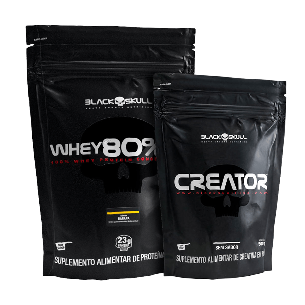 Kit Black Skull Whey 80% HD Banana 900g + Creatina Creator 500g