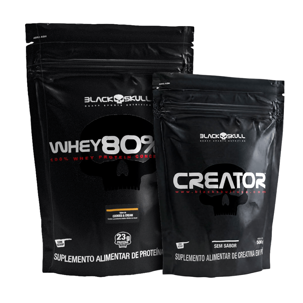 Kit Black Skull Whey 80% Hd Cookies 900g + Creatina Creator 500g