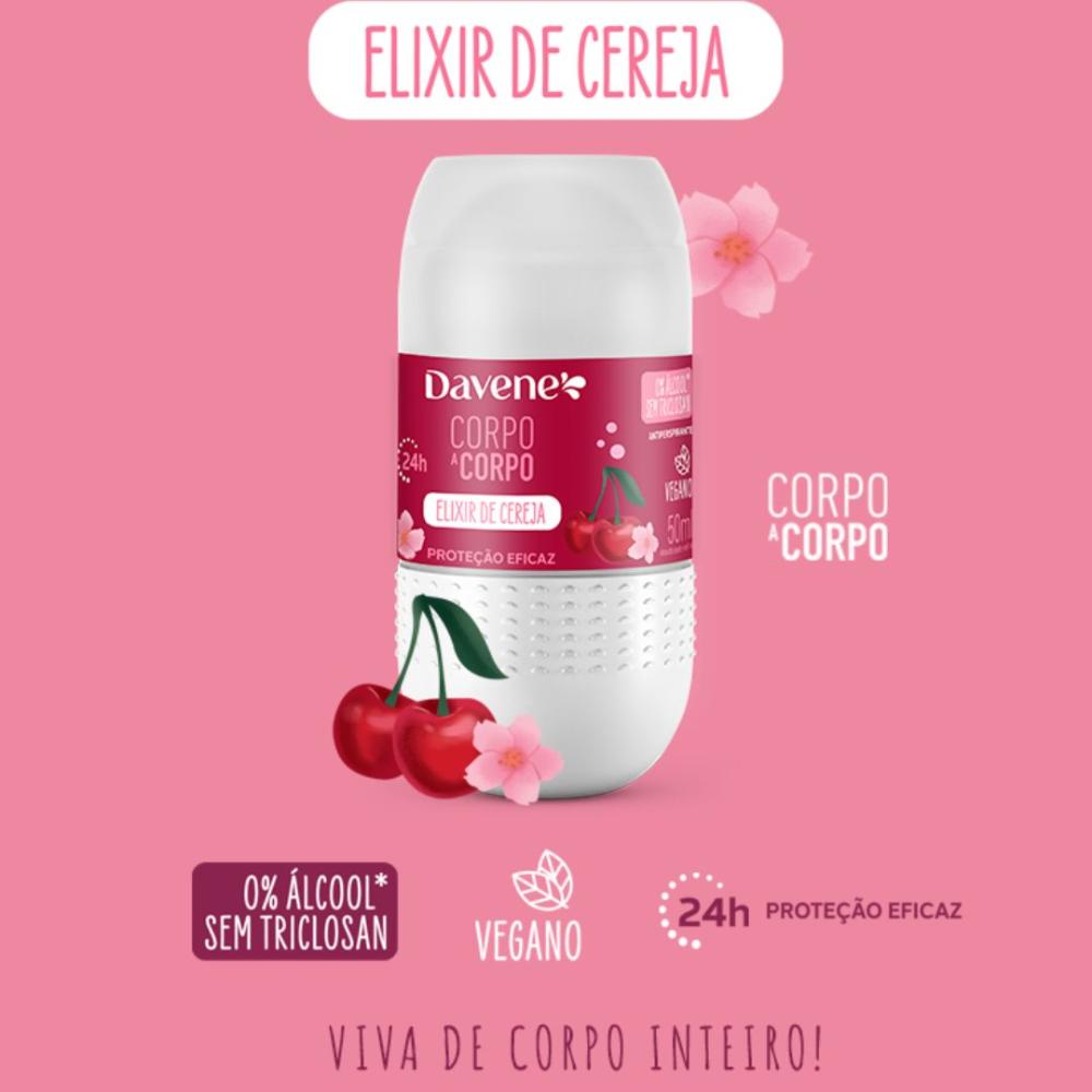 Desodorante Roll-On Antiperspirante Corpo a Corpo Cereja Davene 50ml