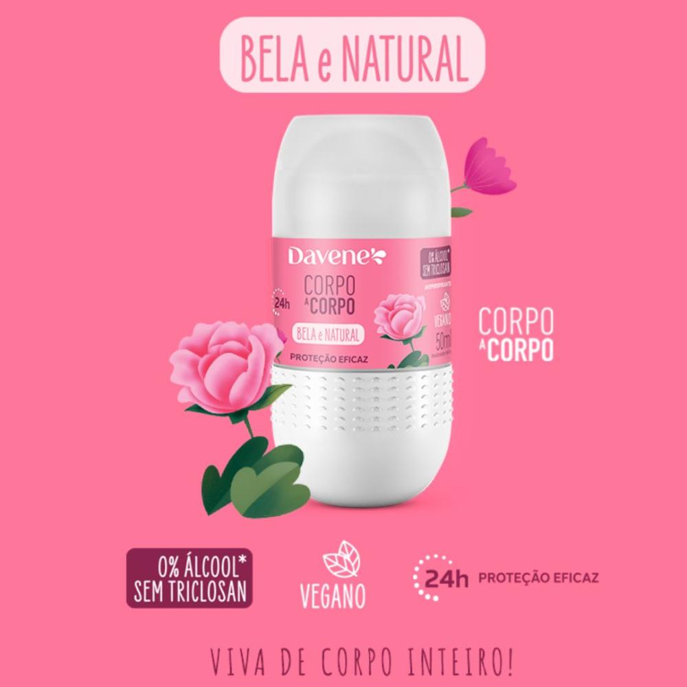 Desodorante Roll On Antiperspirante Corpo a Corpo Bela e Natural Davene 50ml