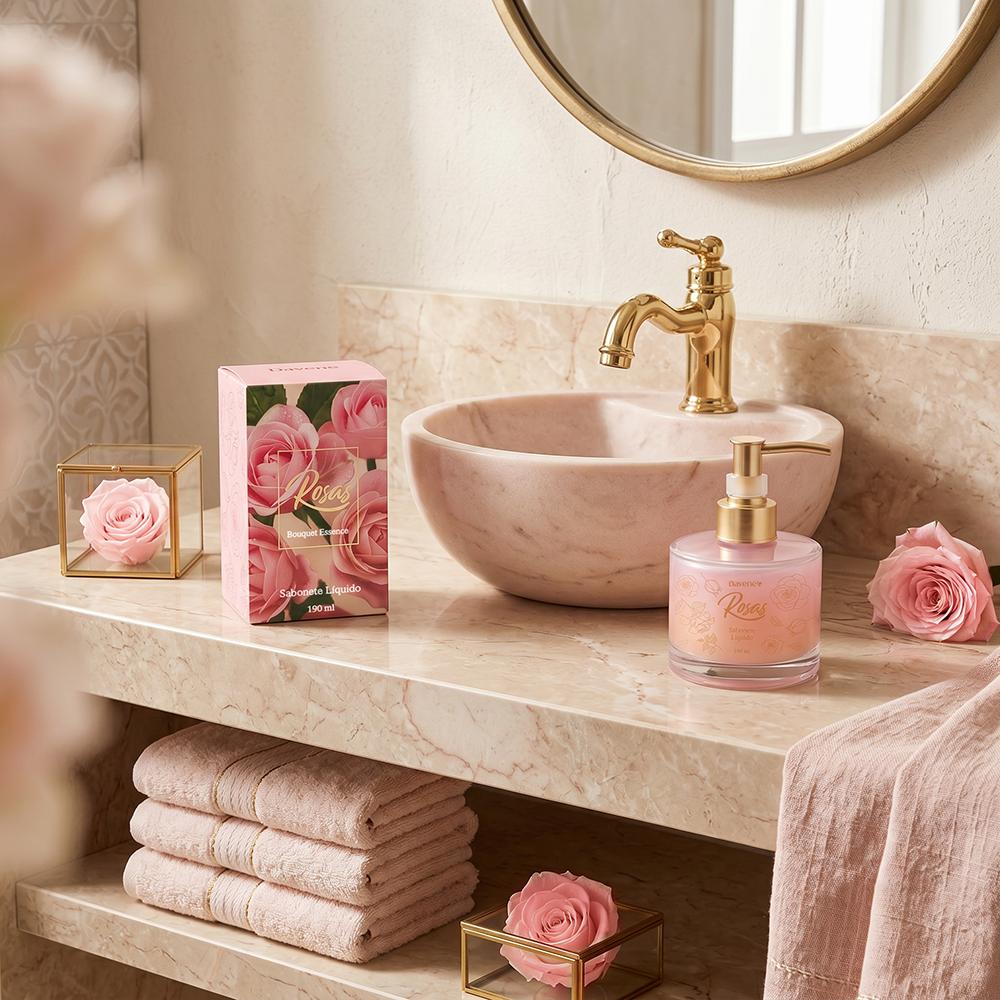 Sabonete Líquido Rosas Rosa Bouquet Essence Davene 190ml