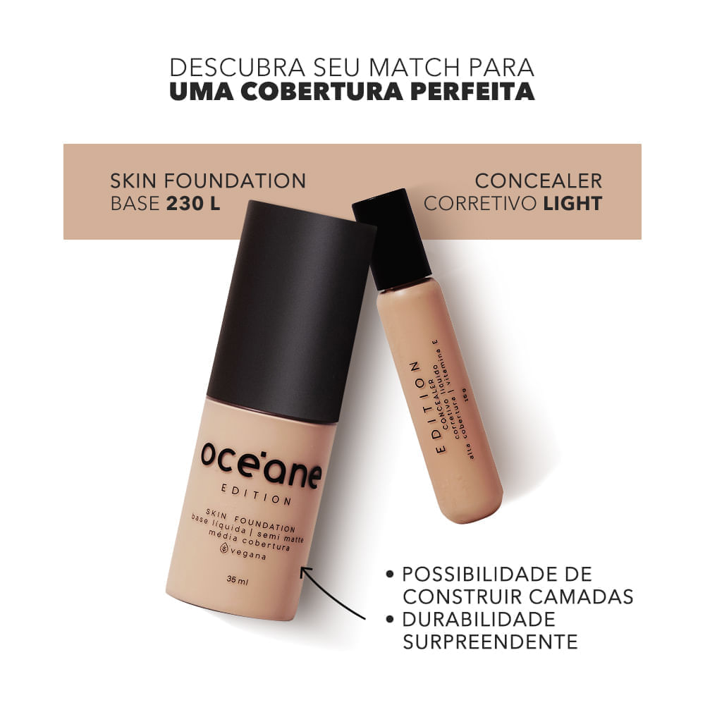 Kit Base Líquida 230l 35ml + Corretivo Líquido Light Edition Océane
