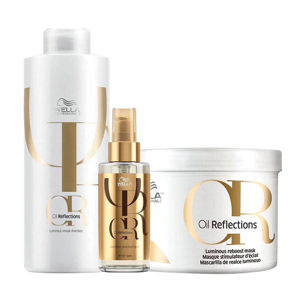 Kit Oil Reflections Wella Professionals Shampoo 1L + Máscara 500ml + Óleo Capilar 100ml