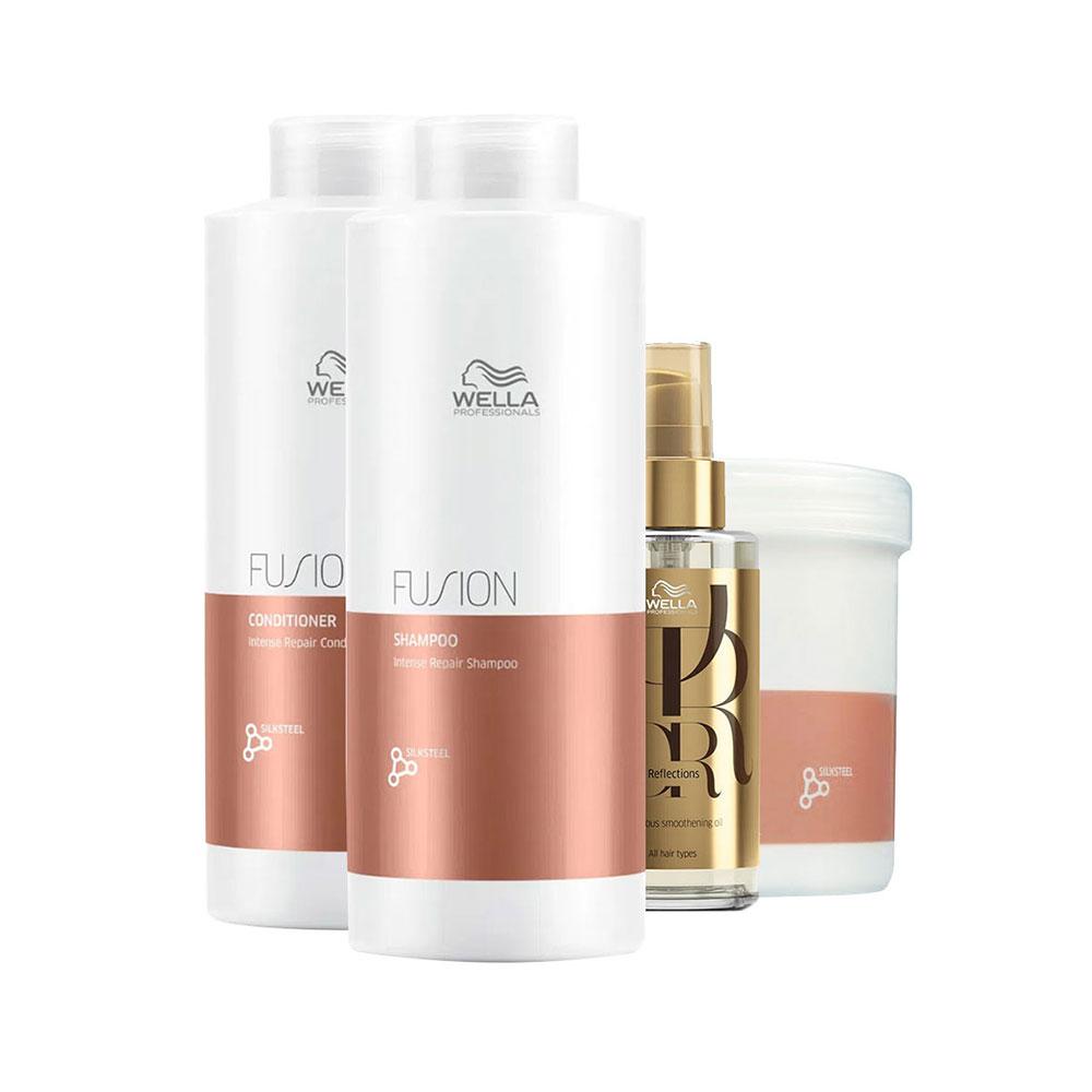 Kit Wella Professionals Shampoo Fusion 1L + Condicionador Fusion 1L + Máscara Fusion 500ml + Óleo Capilar Oil Reflections 100ml
