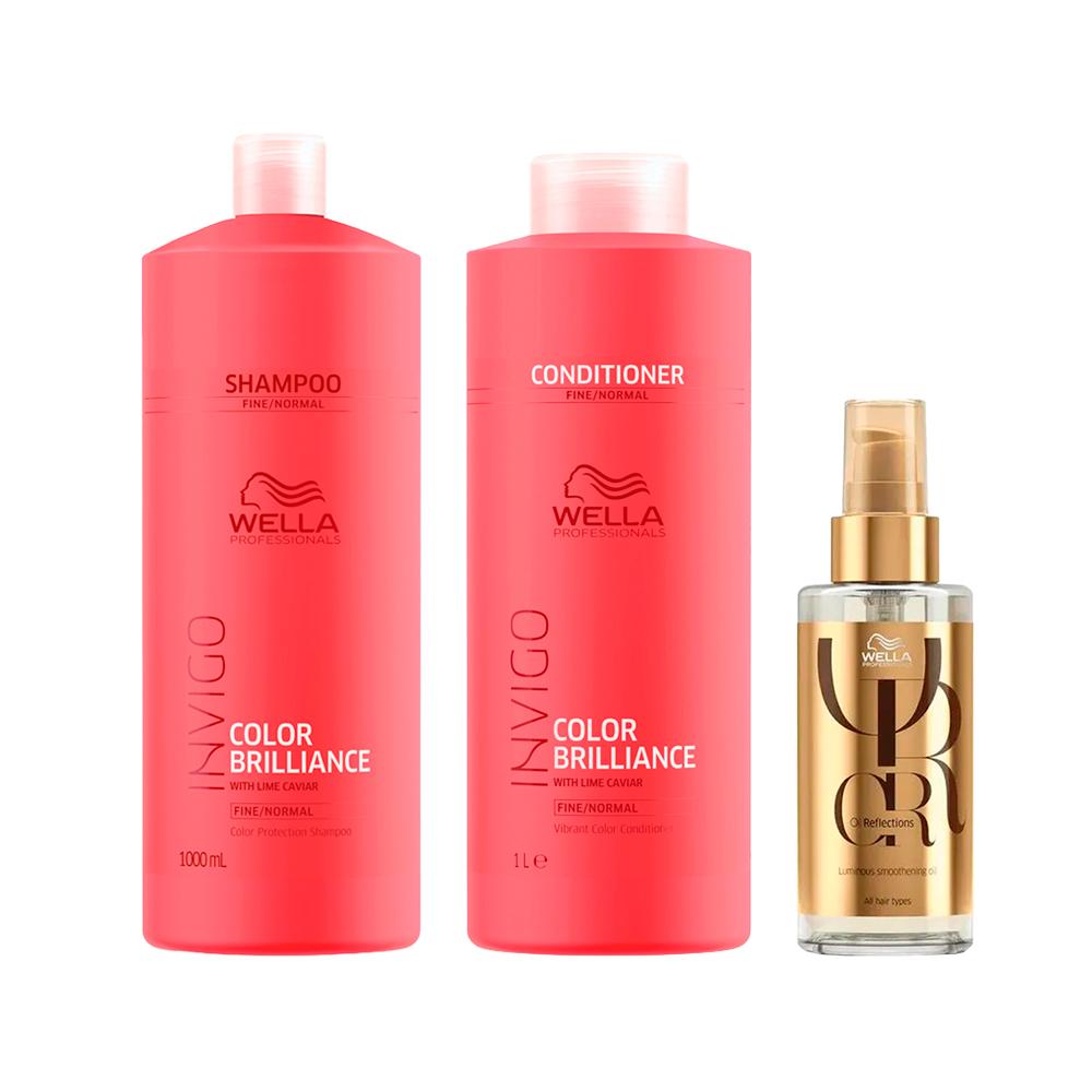 Kit Wella Professionals Shampoo Invigo Color Brilliance 1L + Condicionador Invigo Color Brilliance 1L + Óleo Capilar Oil Reflections 100ml