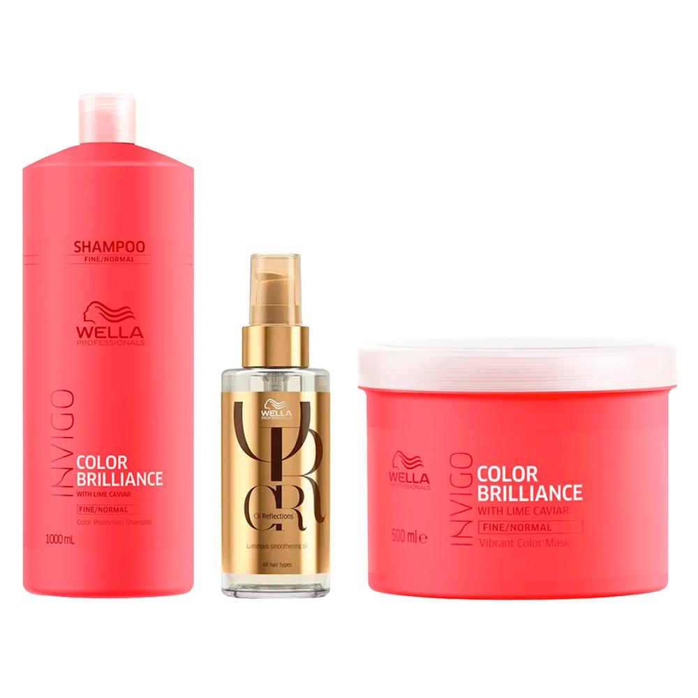 Kit Invigo Color Brilliance Wella Professionals Shampoo 1L + Máscara 500ml + Óleo Capilar 100ml