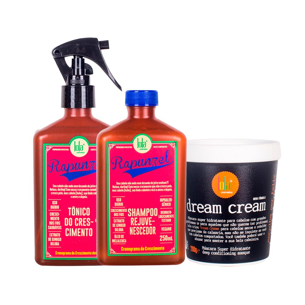 Kit Lola Shampoo Rapunzel 250ml + Tônico Rapunzel 250ml+ Máscara Dream Cream 200g