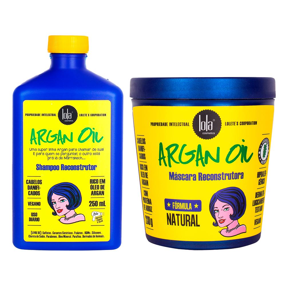 Kit Reconstrução Argan Oil Lola Cosmetics Shampoo 250ml + Máscara de Reconstrução 230g