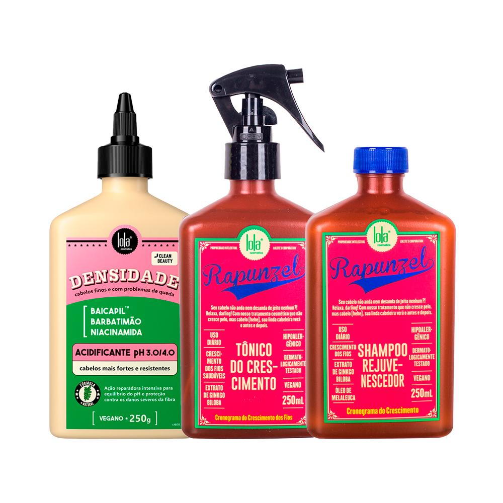 Kit Lola Densidade Acidificante 250g + Tônico Rapunzel 250ml + Shampoo Rapunzel 250ml