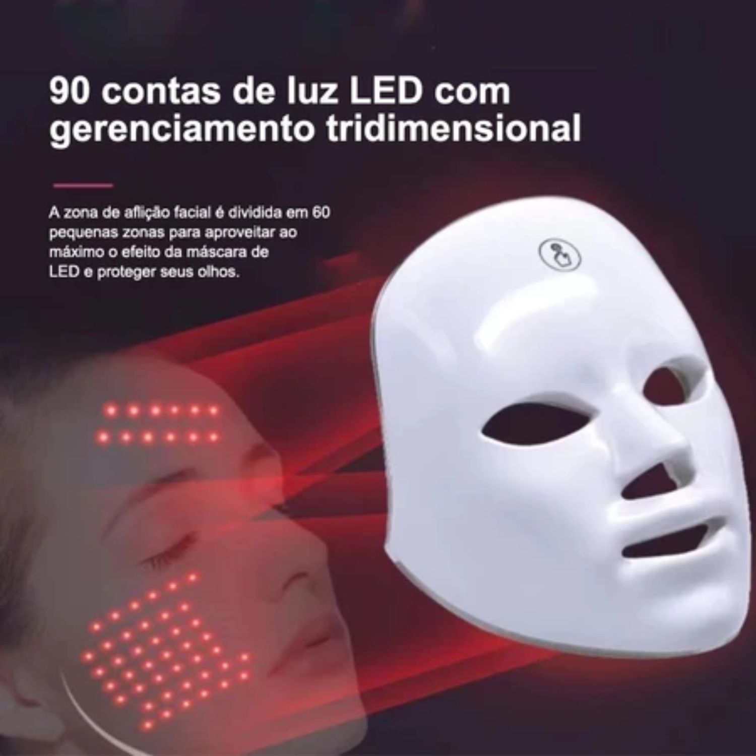 Máscara Facial LED 7 Cores Fotón Leve Recarregável