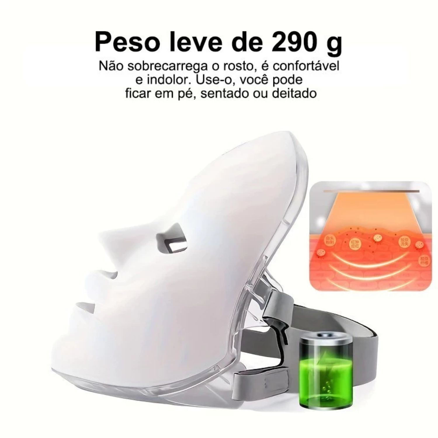 Máscara Facial LED 7 Cores Fotón Leve Recarregável