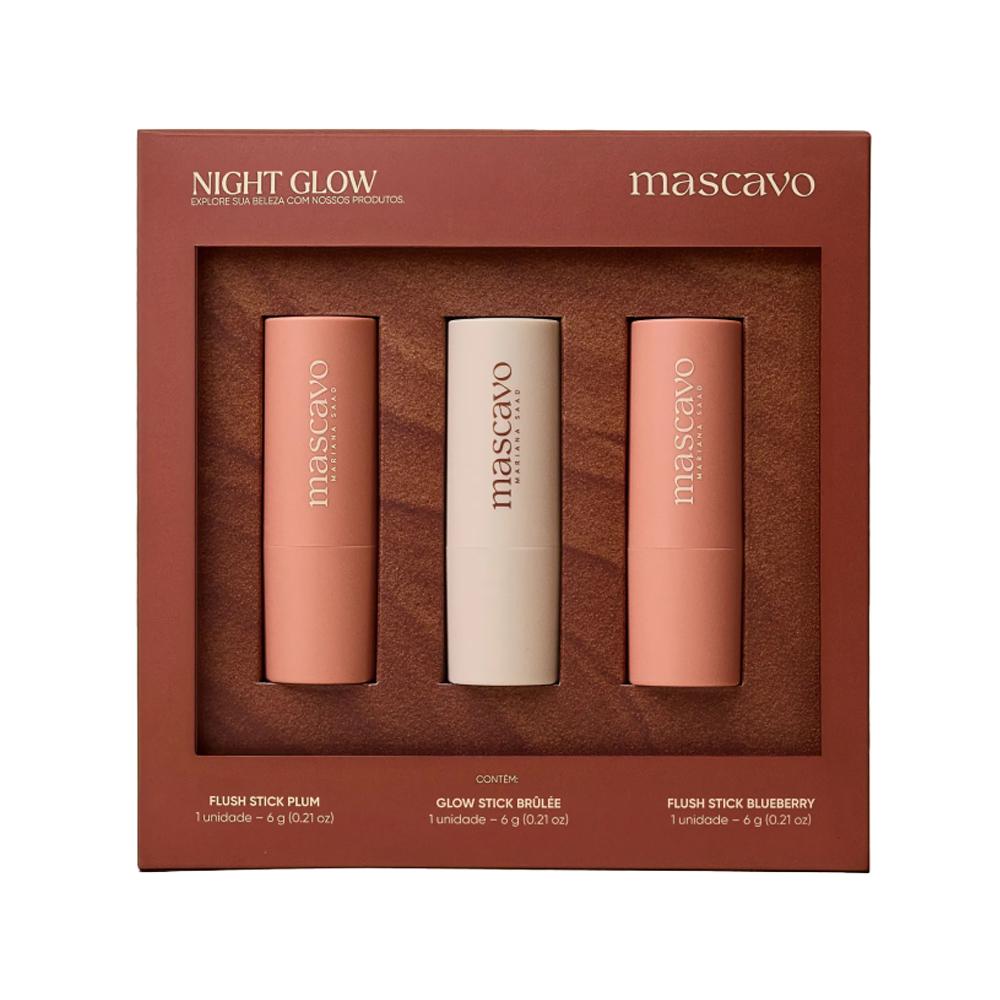 Kit Celebration Edition Night Glow Mascavo Stick Blush Plum + Stick Blush Blueberry + Iluminador Brûlée