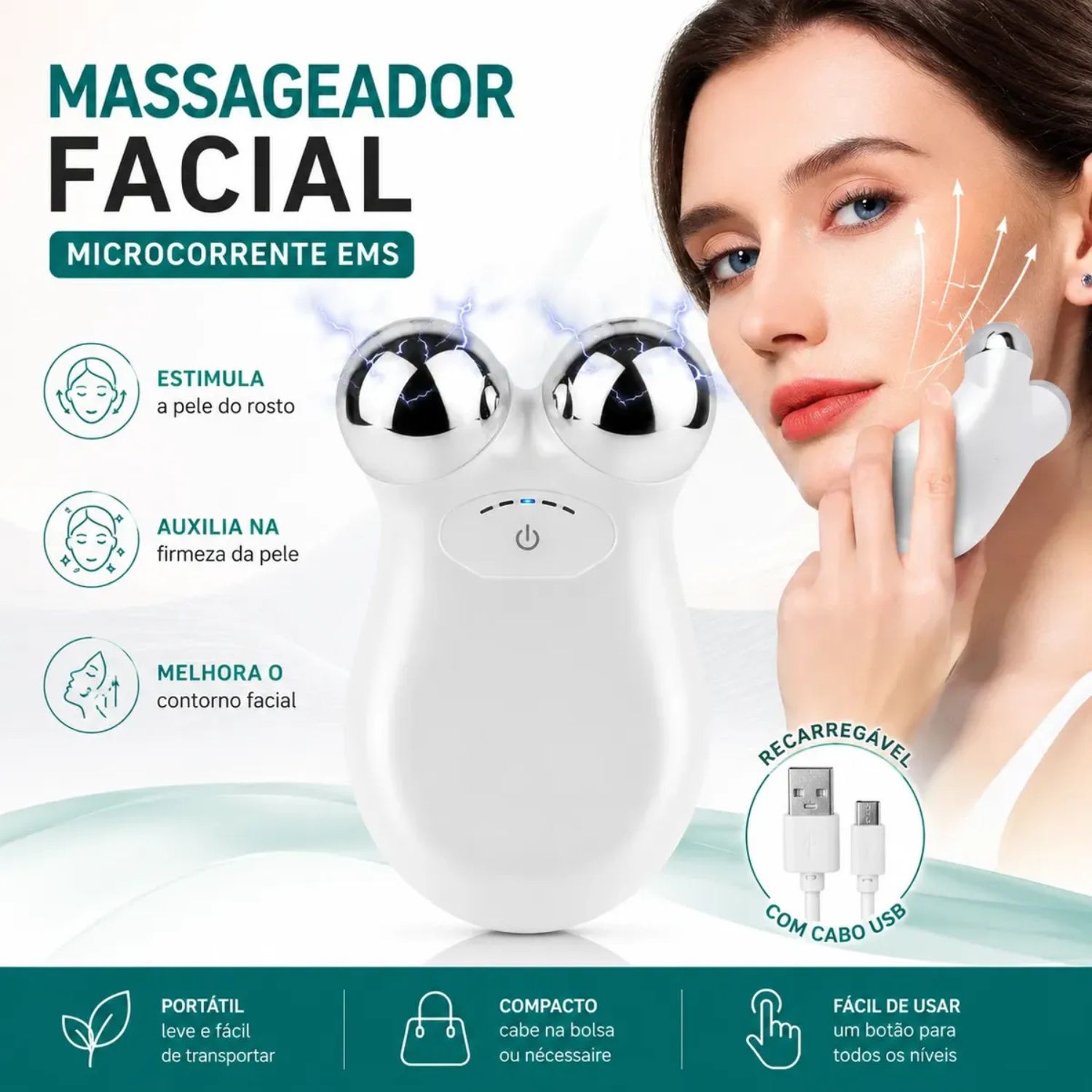 Mini Aparelho Massageador Facial Ems Microcorrente Portátil