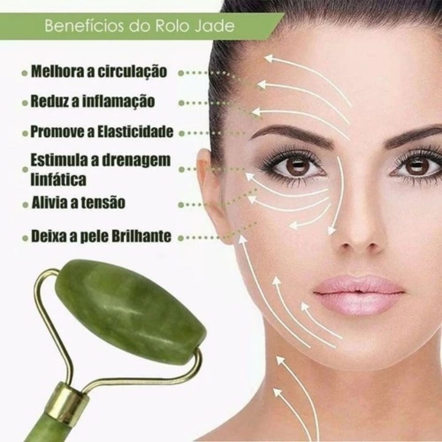 Kit Beleza Express Rolinho Massageador Jade + Placa Gua Sha Para Drenagem Facial
