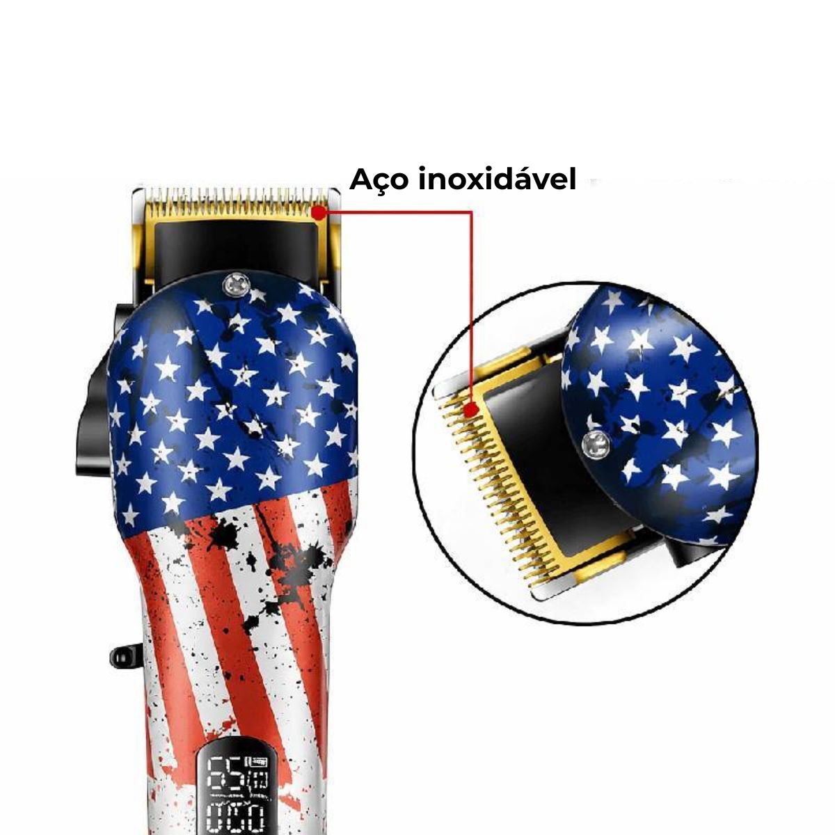 Máquina Cortar Cabelo Sem Fio Com Display Digital USA Retro