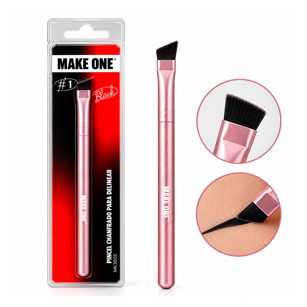 Pincel Chanfrado Para Delinear Make One Illumina Black MK3005